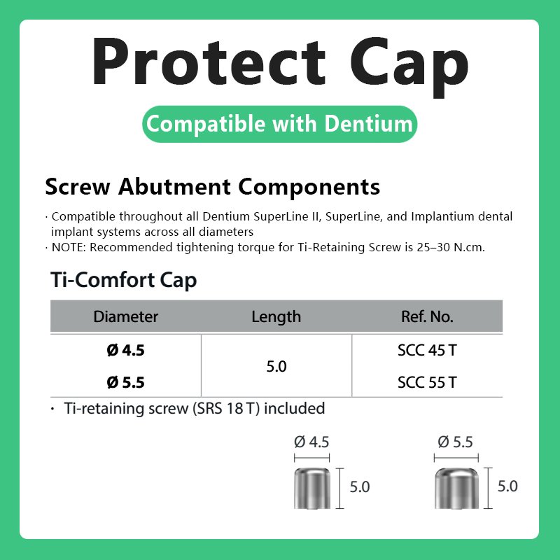Protect cap compatible with all Dentium systems and screw abutment components