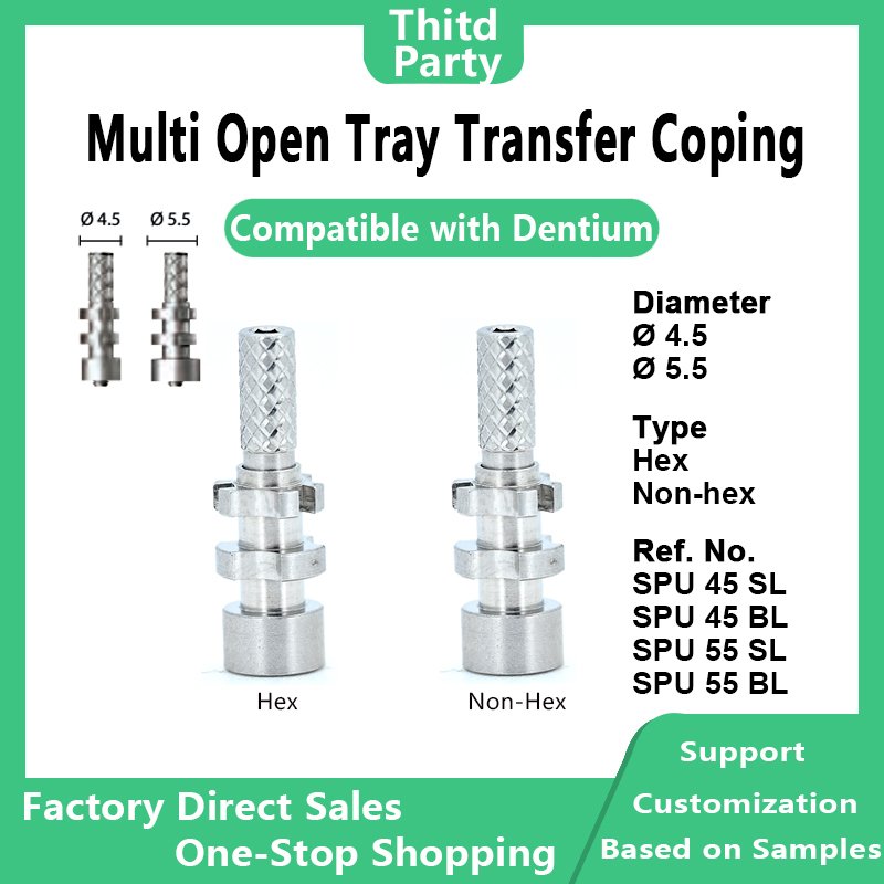 Multi Open-Tray Transfer Coping DØ4.5 and DØ5.5 compatible with Dentium, available in Hex and Non-hex types