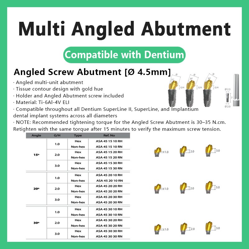 Multi Angled Abutment compatible with Dentium 15° DØ4.5 DØ5.5 30° DØ4.5 DØ5.5