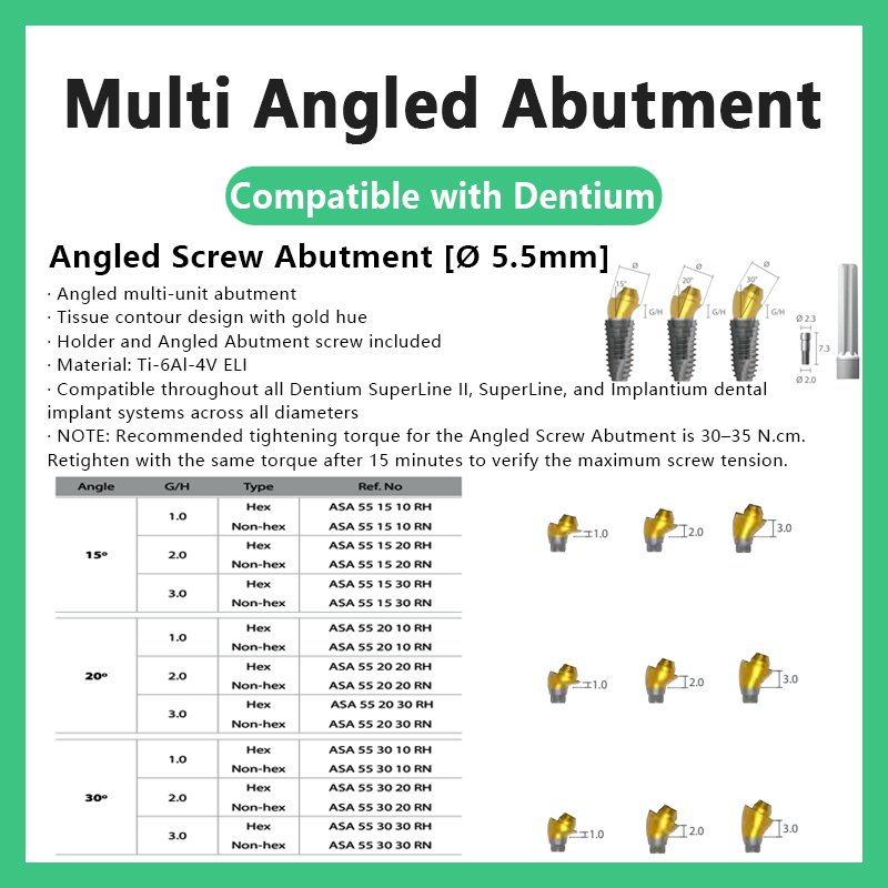 Multi Angled Abutment compatible with Dentium 15° DØ4.5 DØ5.5 30° DØ4.5 DØ5.5