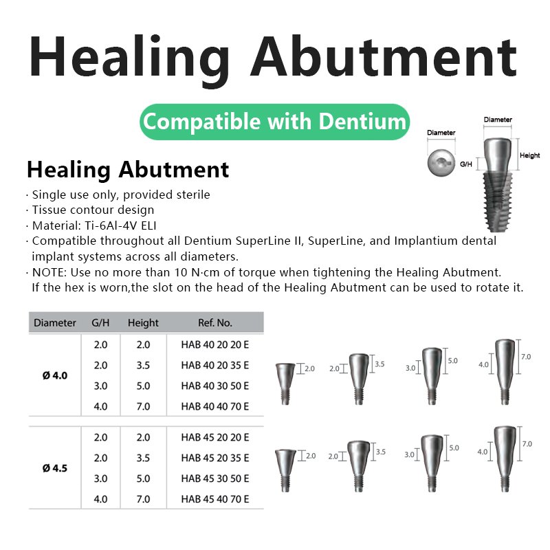 愈合基台 详情1 Compatible throughout all Dentium SuperLine ll,SuperLine,and Implantium dental implant systems across all diameters