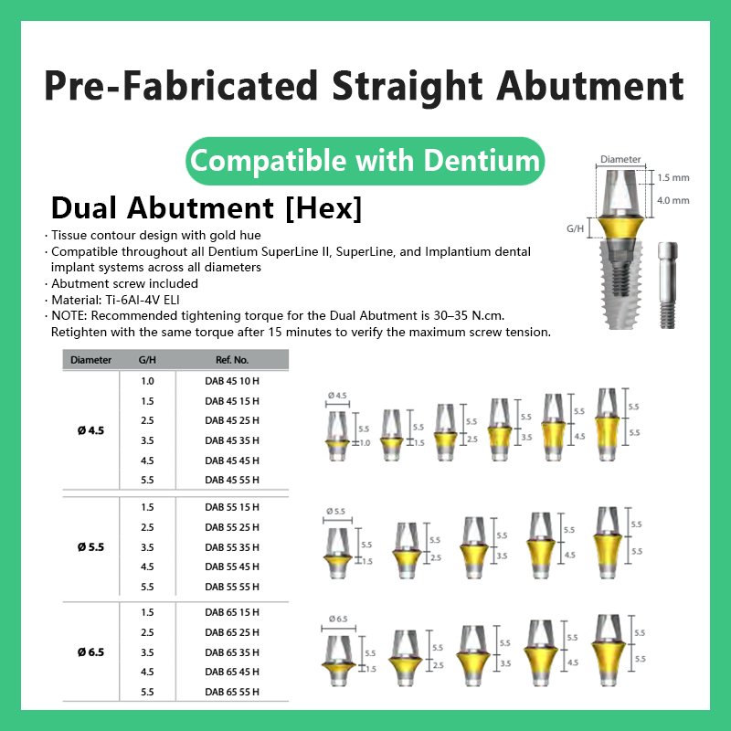 Pre-Fabricated Straight Abutment compatible with Dentium diameter DØ4.5 DØ5.5 DØ6.5