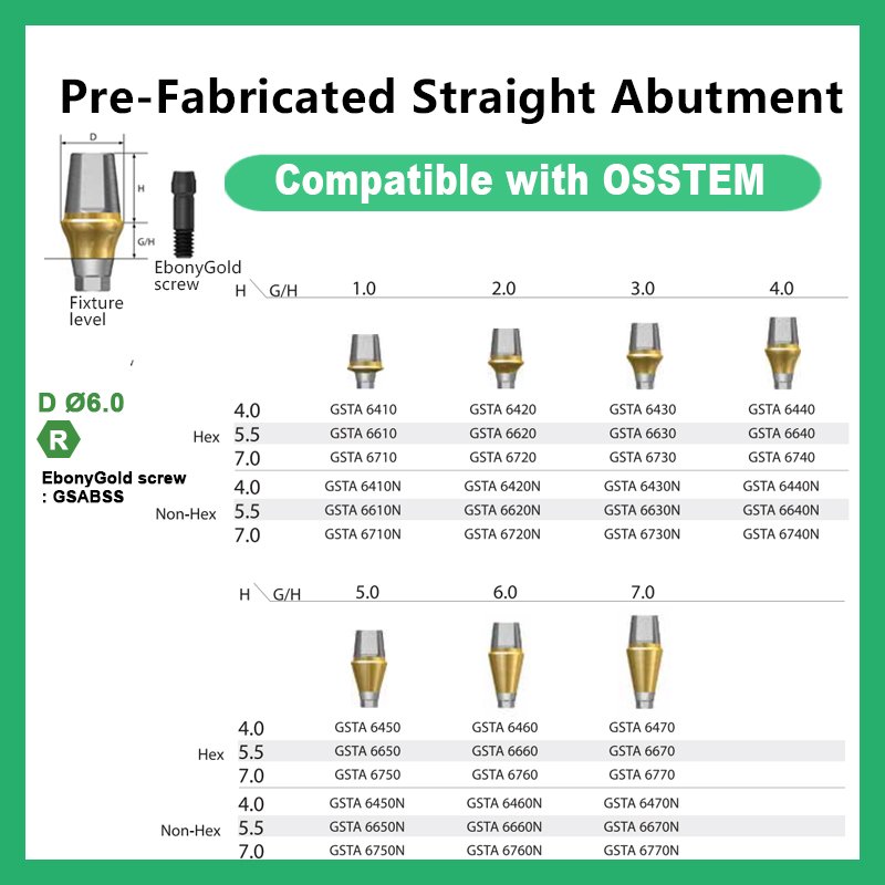 成品直基台 详情6 Pre-Fabricated Straight Abutment: Compatible with OSSTEM