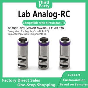 Lab Analog-RC compatible with Straumann ITI RC Bone Level Implant Analog, 11mm length, tan, for Regular CrossFit (RC) implants, used for impression components.
