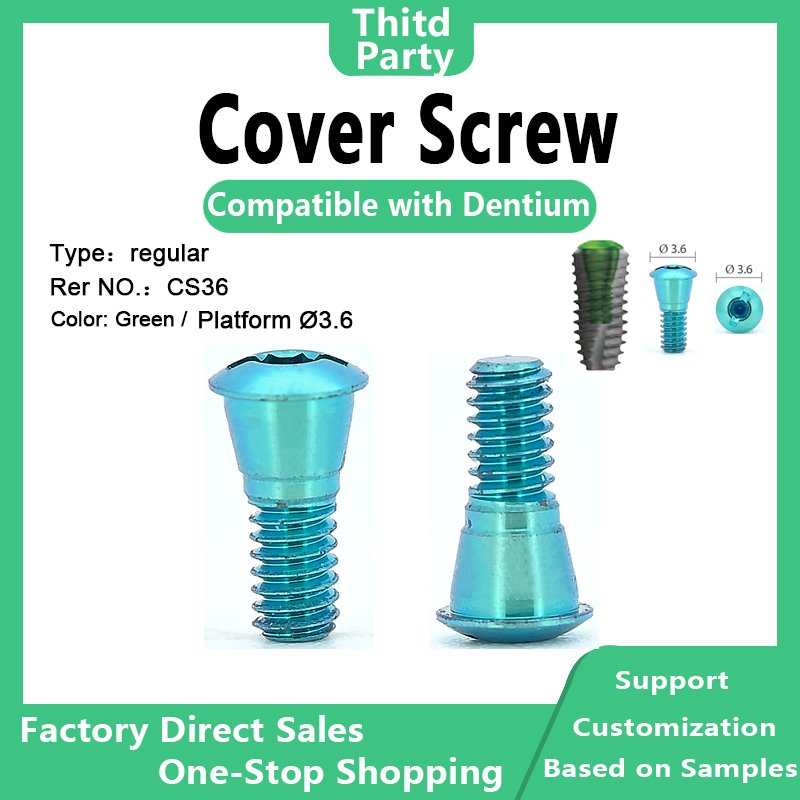 Cover Screw compatible with Dentium type regular, part number CS36, color green, platform DØ3.6