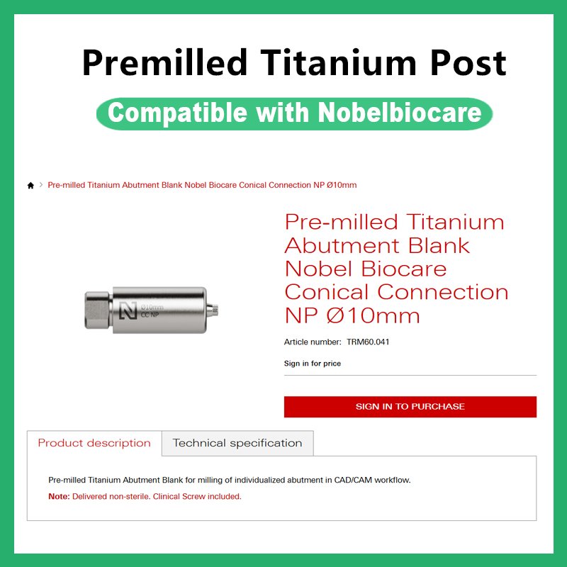 Premilled Titanium Post Compatible with Nobelbiocare NPØ10