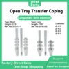 Open tray transfer coping compatible with Dentium short 23.0mm ref no DPS 11 E long 27.0mm ref no DPS 15 E DØ 4.0 4.5 5.5 6.5