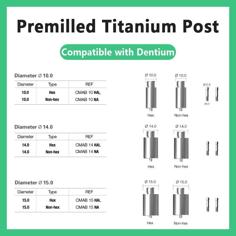 Premilled Titanium Post compatible with Dentium Titanium Abutment Blanks Diameter DØ10.0 DØ14.0 DØ15.0